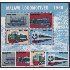 MALAWI 1968 SERIE COMPLETA DE ESTAMPILLAS NUEVAS MINT + HOJA BLOQUE DE TRENES 20 €